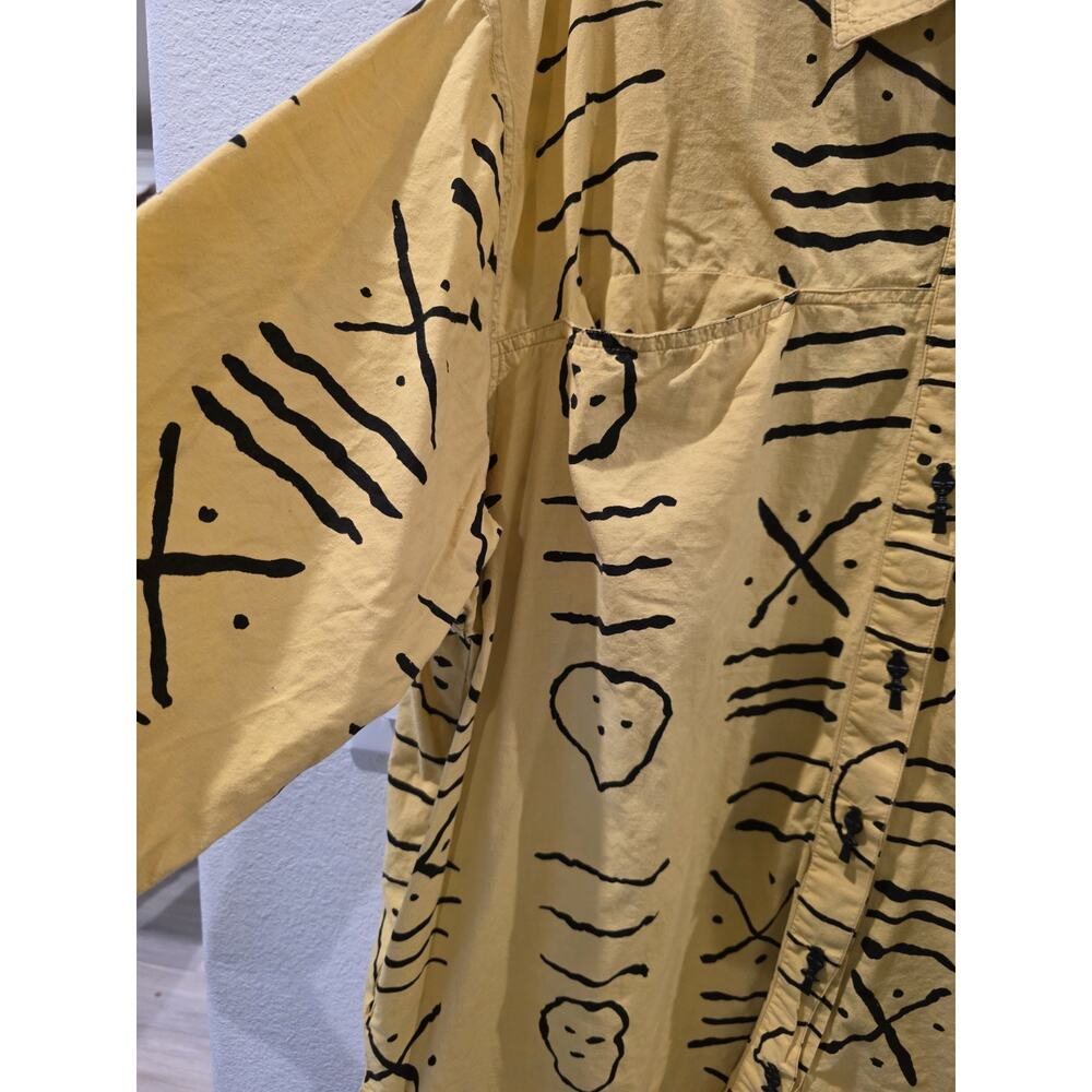AS*HRO VTG 90s Maximalist CottonJacket YellowBlack Abstract African Button Sz XL - Picture 3 of 9